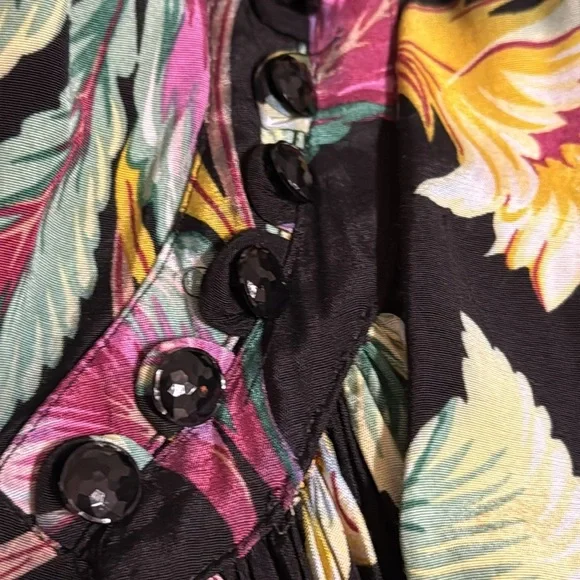 KAREN ALEXANDER Vintage 80âsâ Black Brocade Tropical Dress Size 6 Floral Party - Picture 14 of 14